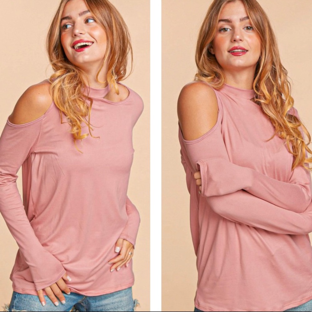 Pink Cold Shoulder Cut Out Long Sleeve Knit Top - Picture 1 of 8